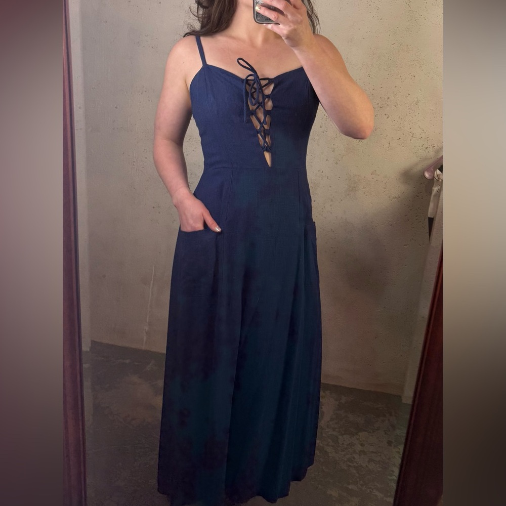 Lost + Wander Navy Blue Sleeveless Linen Midi Dress New With Tags Size Medium - Picture 4 of 15